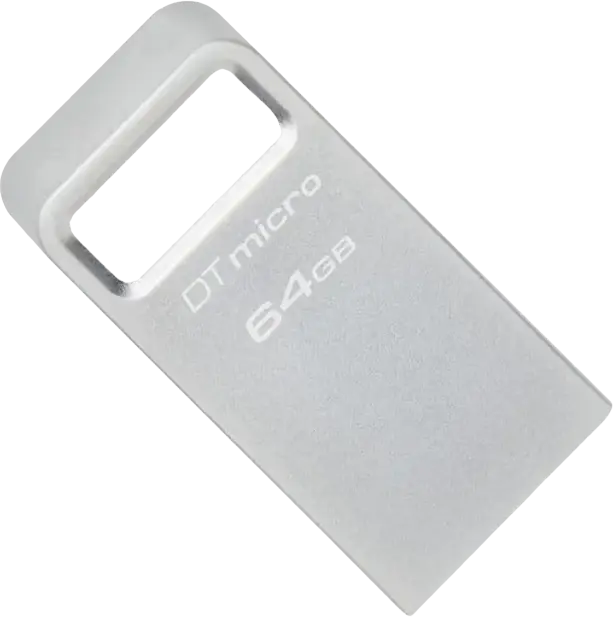Stick Memorie Kingston DataTraveler Micro USB 3.2 Gen 1, 64GB, Viteza Citire pana la 200MB/s, Design Ultra-Compact din Metal cu Inel pentru Chei, Argintiu