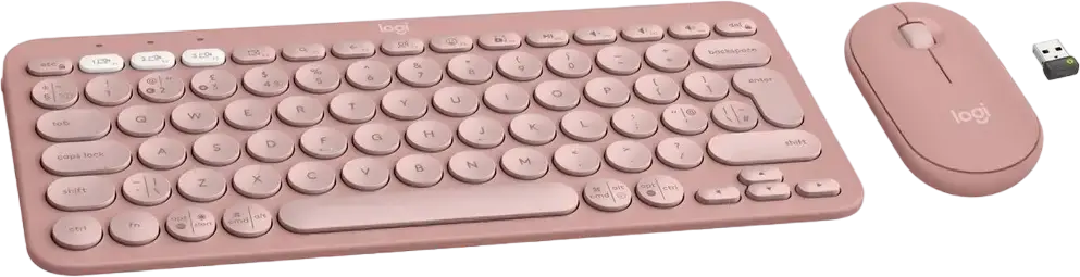Set Logitech Pebble 2 Combo Tastatura Wireless K380s si Mouse M350s, Bluetooth si Logi Bolt, Conectare Multi-Device, Tehnologie Silent Touch, Culoare: Roz