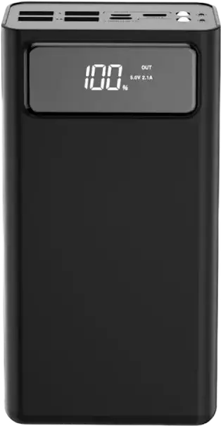 Power Bank XO PR125 Capacitate Mare 50000mAh Baterie Externa cu Ecran LCD, Încărcare Laptop, 4 Porturi USB-A și 1 USB-C, Plastic Soft-Touch, Culoare: Negru