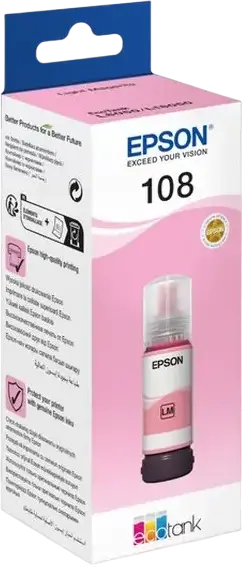 Epson 108 EcoTank Light Magenta Dye-based Ink Bottle 70ml for L8050 L18050 Photo Printers, High Yield 6-Color Set for Natural Skin Tones