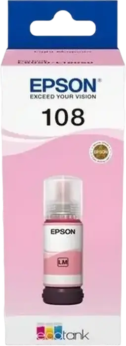 Epson 108 EcoTank Light Magenta Dye-based Ink Bottle 70ml for L8050 L18050 Photo Printers, High Yield 6-Color Set for Natural Skin Tones