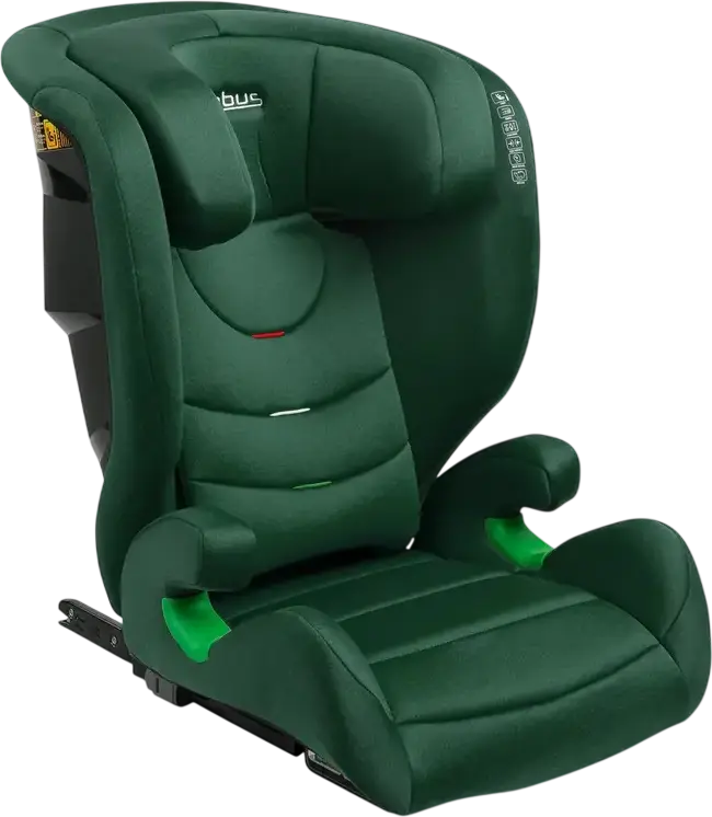 Caretero Nimbus Car Seat Group 2/3, i-Size ECE R129, 15-36 kg, 100-150 cm, 4-12 Years, Isofix and Belt Installation, 11-Position Adjustable Headrest, Dark Green