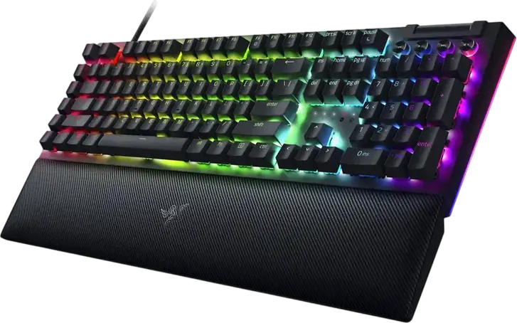 Tastatură Gaming Mecanică cu Fir Razer BlackWidow V4, Switch-uri Green Clicky, Iluminare Chroma RGB și Underglow, 6 Taste Macro, Aluminiu, Suport Încheietură Magnetic