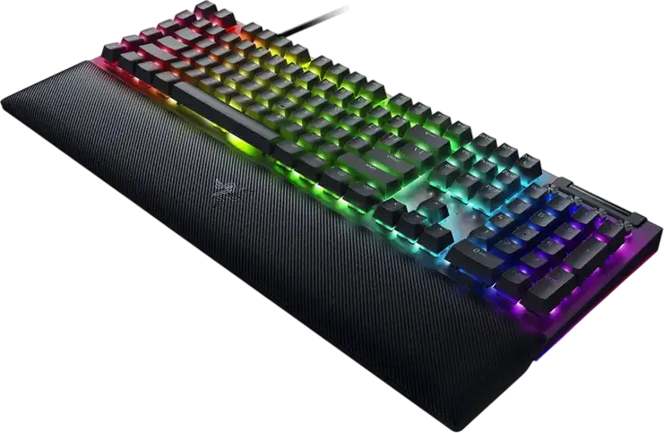 Tastatură Gaming Mecanică cu Fir Razer BlackWidow V4, Switch-uri Green Clicky, Iluminare Chroma RGB și Underglow, 6 Taste Macro, Aluminiu, Suport Încheietură Magnetic