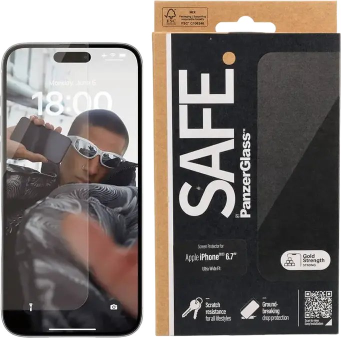Sticlă de protecție PanzerGlass SAFE. UWF for iPhone 15 Plus, Transparent