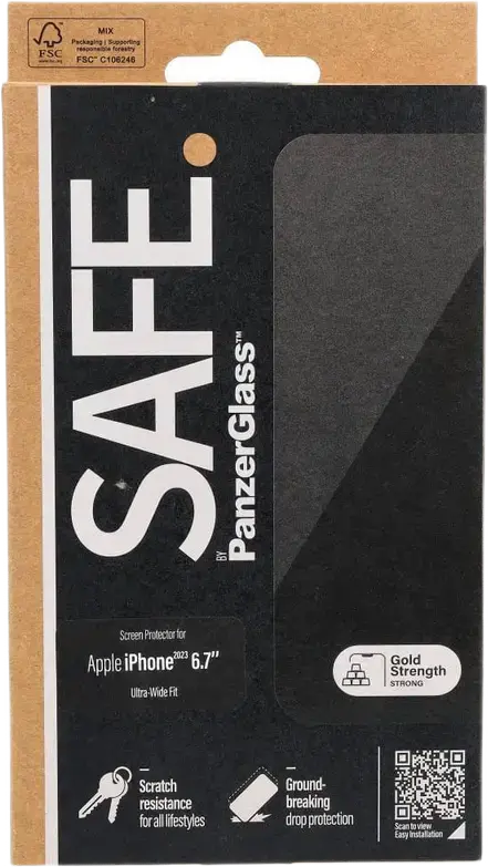 PanzerGlass SAFE. UWF Tempered Glass Screen Protector for iPhone 15 Plus, 6.7", Ultra-Wide Fit, Transparent, Impact Absorption and Scratch Resistant, 1 Pack