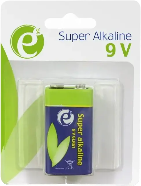 Щелочная батарейка Energenie EG-BA-6LR61-01 9V 6LR61, емкость 500 мАч, одноразовый элемент питания, 1 шт, сертификация CE