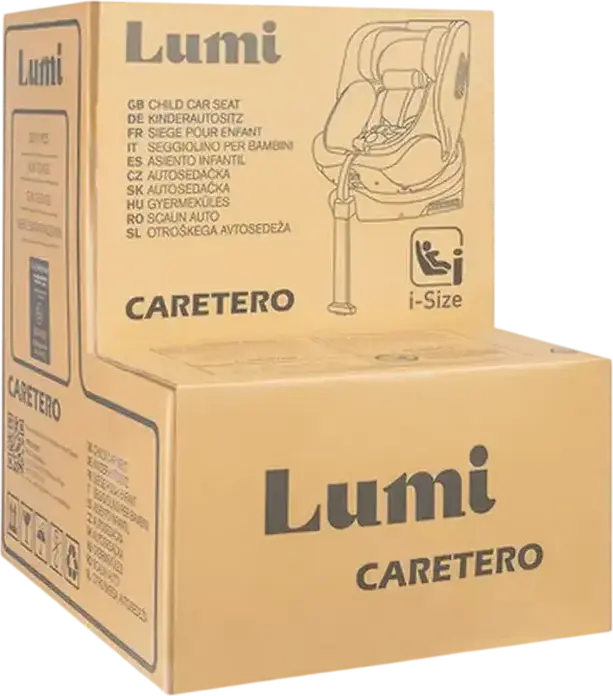 Caretero Lumi i-Size 360 Rotating Car Seat, ECE R129/03, ISOFIX with Support Leg, 0-36 kg, 40-150 cm, 0-12 Years, Memory Foam Fabric, Light Grey