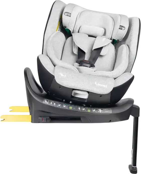 Caretero Lumi i-Size 360 Rotating Car Seat, ECE R129/03, ISOFIX with Support Leg, 0-36 kg, 40-150 cm, 0-12 Years, Memory Foam Fabric, Light Grey
