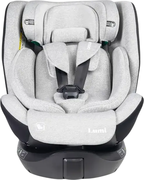 Caretero Lumi i-Size 360 Rotating Car Seat, ECE R129/03, ISOFIX with Support Leg, 0-36 kg, 40-150 cm, 0-12 Years, Memory Foam Fabric, Light Grey