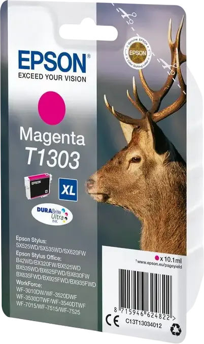 Epson T1303 C13T13034012 DURABrite Ultra Magenta Pigment Ink Cartridge XL High Yield 10.1ml, 1 Pack for Stylus SX, Stylus Office BX and WorkForce WF Series