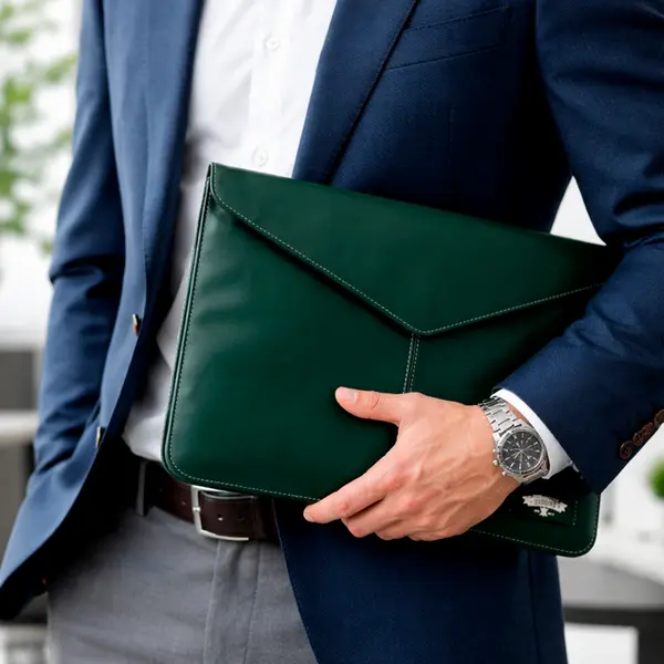 Husa pentru laptop Baggins Magnet din piele naturala pentru 14 inch, interior din catifa, closure magnetic, rezistenta la apa, fabricata manual, Verde