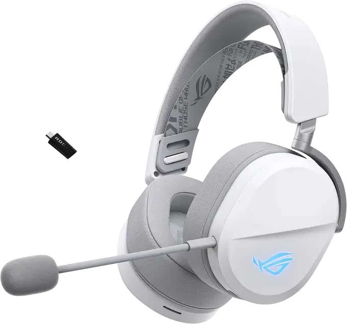 ASUS ROG Pelta Wireless Gaming Headset, White, Tri-mode Connectivity, ROG SpeedNova, 50mm Titanium Drivers, Detachable Boom Mic, Aura Sync RGB, 70h Battery