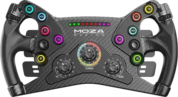 Vol MOZA KS de 300mm stil GT Butterfly, Fibra de Carbon și Aluminiu, 10 Butoane RGB, Palete Magnetice, Dublu Ambreiaj, compatibil cu baze MOZA non-wireless