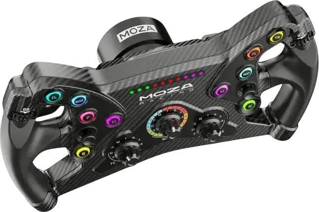 Vol MOZA KS de 300mm stil GT Butterfly, Fibra de Carbon și Aluminiu, 10 Butoane RGB, Palete Magnetice, Dublu Ambreiaj, compatibil cu baze MOZA non-wireless