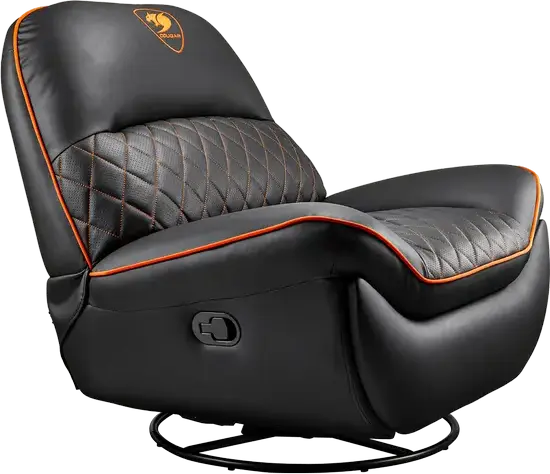 Cougar Overlord CGR-OVL-ORB Gaming Swivel Recliner Rocker Sofa, PU Leather and PVC, 160° Recline, 150kg Max Load, Black and Orange