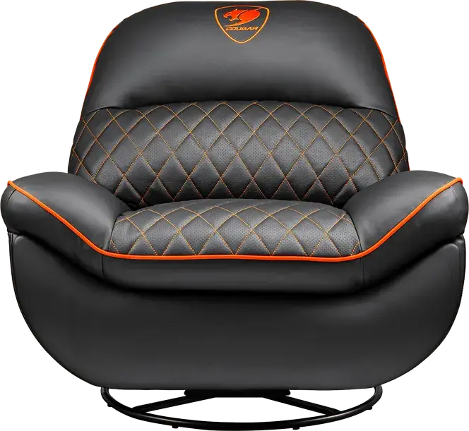 Cougar Overlord CGR-OVL-ORB Gaming Swivel Recliner Rocker Sofa, PU Leather and PVC, 160° Recline, 150kg Max Load, Black and Orange