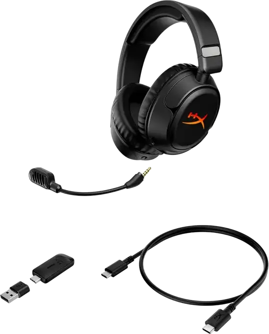 Беспроводная игровая гарнитура HyperX Cloud Flight 2 - Черный, динамики 50 мм, Bluetooth 5.3 и 2.4 ГГц, амбушюры с эффектом памяти, съемный микрофон, RGB, до 150 ч работы, PC PS5 PS4 Switch Mac Mobile