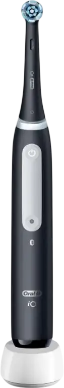 Электрическая зубная щетка Braun Oral-B iO 4, 1 ручка, 4 режима чистки, умный датчик давления, Bluetooth приложение, круглая насадка Ultimate Clean, зарядное устройство, дорожный чехол, черная