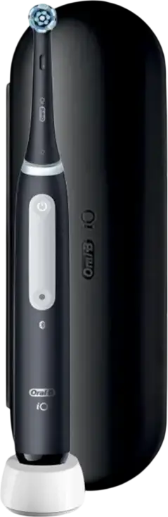 Электрическая зубная щетка Braun Oral-B iO 4, 1 ручка, 4 режима чистки, умный датчик давления, Bluetooth приложение, круглая насадка Ultimate Clean, зарядное устройство, дорожный чехол, черная