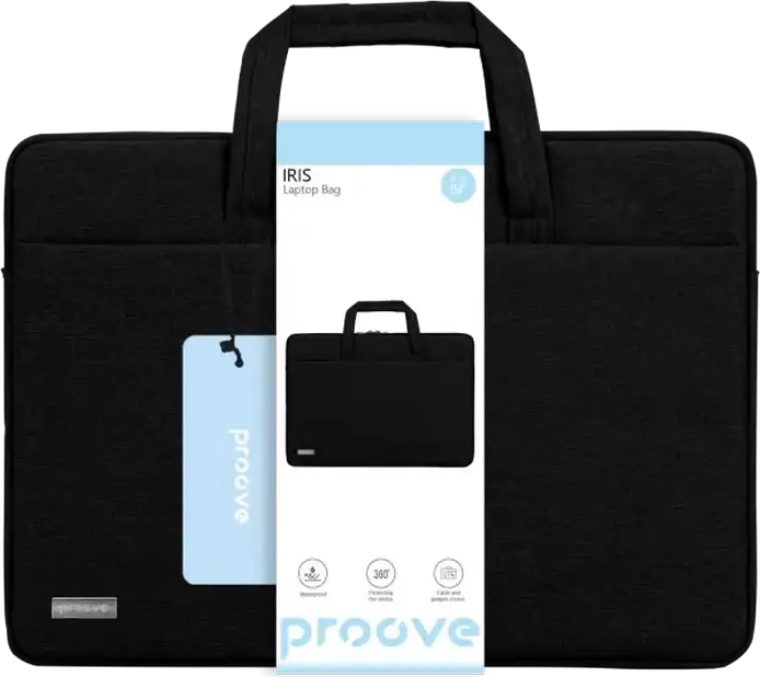 Geanta Laptop Proove Iris pentru laptopuri de pana la 15.6 inch, din Poliester Oxford 300D rezistent la apa, cu interior din catifina moale, Neagra