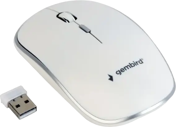 Gembird MUSW-4B-01 Wireless Optical Mouse, 2.4 GHz Nano USB Receiver, Adjustable 800/1200/1600 DPI, 4 Buttons, Ambidextrous Design, White