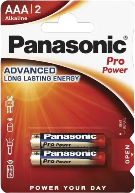 Panasonic Pro Power LR03XEG AAA Alkaline Batteries 1.5V High Performance, 2 pieces