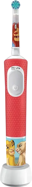 Periuță de dinți electrică Oral-B Pro Kids Lion King Special Edition, Curățare Rotațională 2D, 2 Moduri, Cap Extra Soft, Temporizator, Compatibilă Aplicație Disney, Cap Periuță, Bază de Încărcare, Etui de Călătorie, 4 Autocolante
