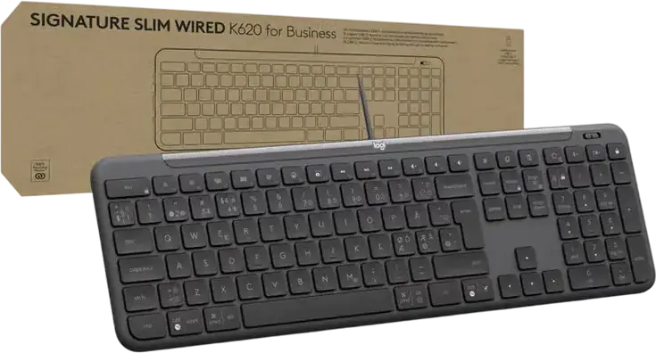 Проводная клавиатура Logitech Signature Slim K620 for Business USB-C, низкопрофильные клавиши, 26 программируемых клавиш, управление ИИ и звонками, Цвет: Черный