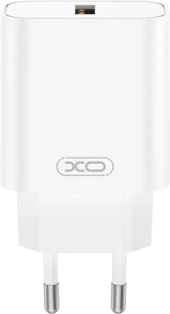 XO CE33 Wall Charger 18W Quick Charge QC Fast Charging Adapter with USB Type-A Port, EU Plug, includes Lightning Cable, White ABS+PC