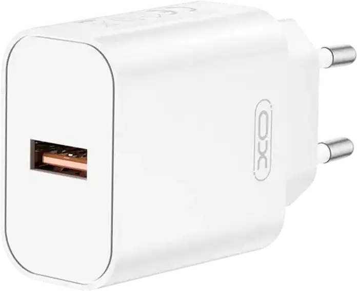 XO CE33 Wall Charger 18W Quick Charge QC Fast Charging Adapter with USB Type-A Port, EU Plug, includes Lightning Cable, White ABS+PC