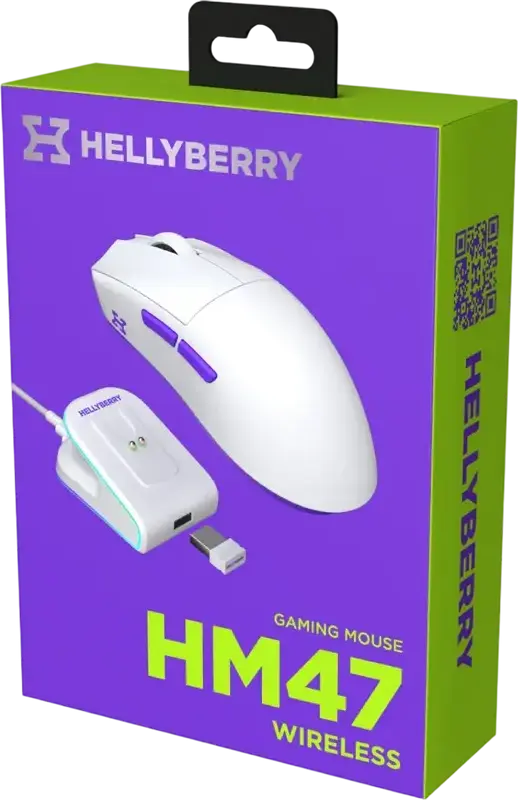 Hellyberry HM47 Wireless Gaming Mouse, PixArt PMW 3311 12000 DPI, Tri-Mode 2.4GHz/BT/Wired, HUANO 80M Switches, 47g Lightweight, RGB Magnetic Charging Dock