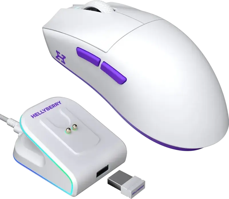 Hellyberry HM47 Wireless Gaming Mouse, PixArt PMW 3311 12000 DPI, Tri-Mode 2.4GHz/BT/Wired, HUANO 80M Switches, 47g Lightweight, RGB Magnetic Charging Dock