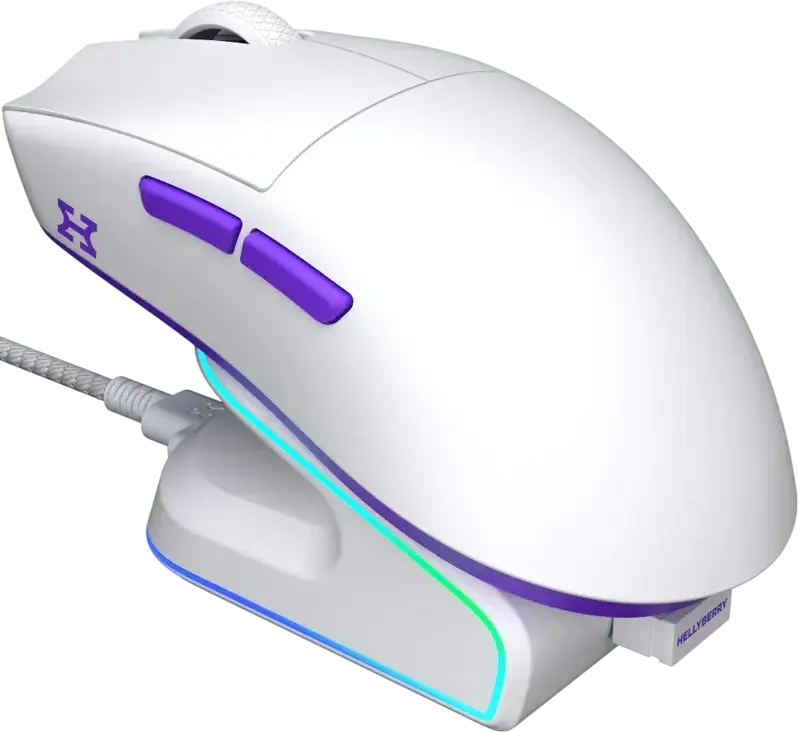 Hellyberry HM47 Wireless Gaming Mouse, PixArt PMW 3311 12000 DPI, Tri-Mode 2.4GHz/BT/Wired, HUANO 80M Switches, 47g Lightweight, RGB Magnetic Charging Dock