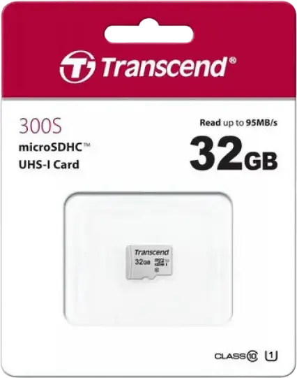 Transcend 300S microSDHC 32GB Memory Card TS32GUSD300S UHS-I U1 Class 10 A1, Read up to 95MB/s Write 45MB/s, Waterproof Shockproof X-ray Static Proof