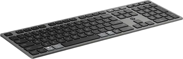 HP 725 Multi-Device Rechargeable Wireless Membrane Keyboard, Bluetooth & 2.4 GHz, USB Type-C Fast Charge Supercapacitor, Microsoft Copilot Key, Black