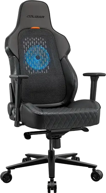 Cougar NxSys AERO Gaming Chair CGR-ARP-BLB, Breathable Mesh & PVC Leather, 200mm RGB Integrated Fan, 3D Armrests, Magnetic Memory Cushion, Black