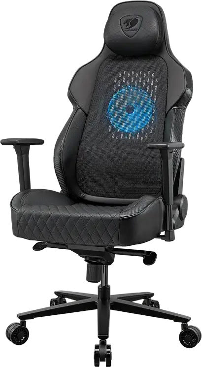 Cougar NxSys AERO Gaming Chair CGR-ARP-BLB, Breathable Mesh & PVC Leather, 200mm RGB Integrated Fan, 3D Armrests, Magnetic Memory Cushion, Black