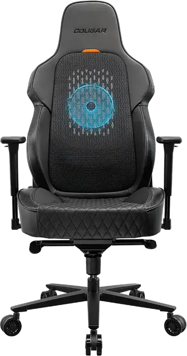 Cougar NxSys AERO Gaming Chair CGR-ARP-BLB, Breathable Mesh & PVC Leather, 200mm RGB Integrated Fan, 3D Armrests, Magnetic Memory Cushion, Black