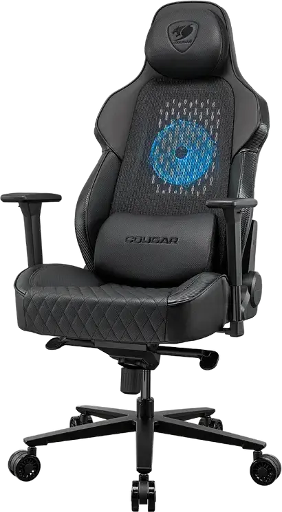 Cougar NxSys AERO Gaming Chair CGR-ARP-BLB, Breathable Mesh & PVC Leather, 200mm RGB Integrated Fan, 3D Armrests, Magnetic Memory Cushion, Black