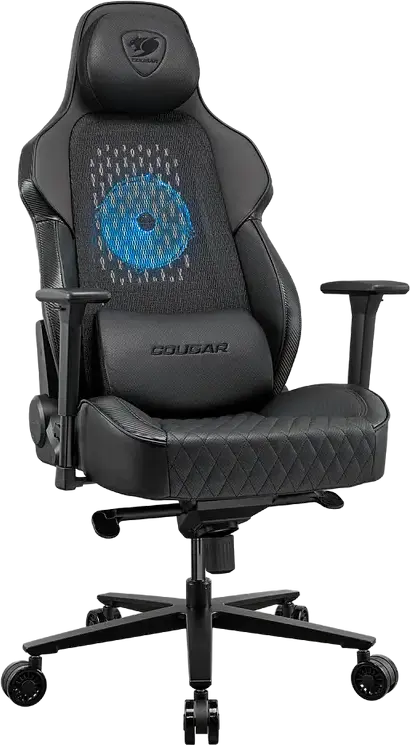 Cougar NxSys AERO Gaming Chair CGR-ARP-BLB, Breathable Mesh & PVC Leather, 200mm RGB Integrated Fan, 3D Armrests, Magnetic Memory Cushion, Black