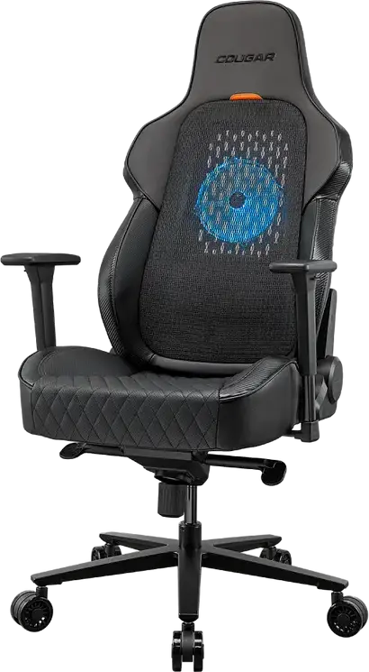 Cougar NxSys AERO Gaming Chair CGR-ARP-BLB, Breathable Mesh & PVC Leather, 200mm RGB Integrated Fan, 3D Armrests, Magnetic Memory Cushion, Black