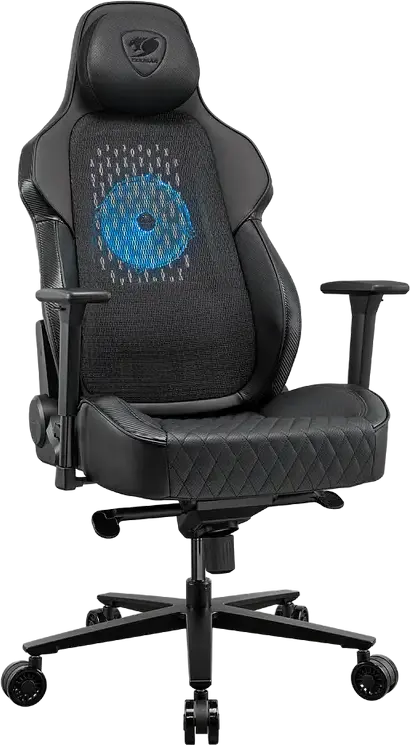 Cougar NxSys AERO Gaming Chair CGR-ARP-BLB, Breathable Mesh & PVC Leather, 200mm RGB Integrated Fan, 3D Armrests, Magnetic Memory Cushion, Black