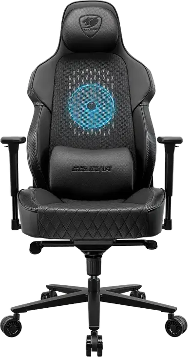 Cougar NxSys AERO Gaming Chair CGR-ARP-BLB, Breathable Mesh & PVC Leather, 200mm RGB Integrated Fan, 3D Armrests, Magnetic Memory Cushion, Black