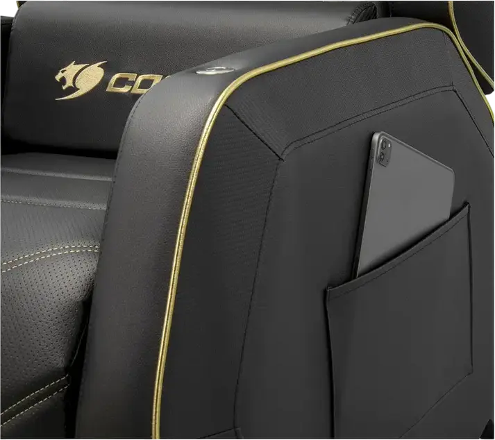 Cougar Ranger Pro Royal Gaming Sofa CGR-RGP-GLB, PVC Leather, Steel Frame, 160kg Capacity, Foldable Footrest, Swivel Table, USB Type-C, Black Gold