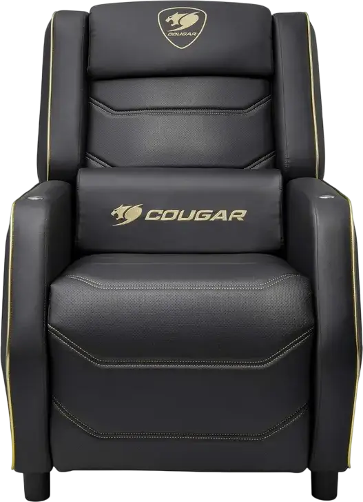 Cougar Ranger Pro Royal Gaming Sofa CGR-RGP-GLB, PVC Leather, Steel Frame, 160kg Capacity, Foldable Footrest, Swivel Table, USB Type-C, Black Gold