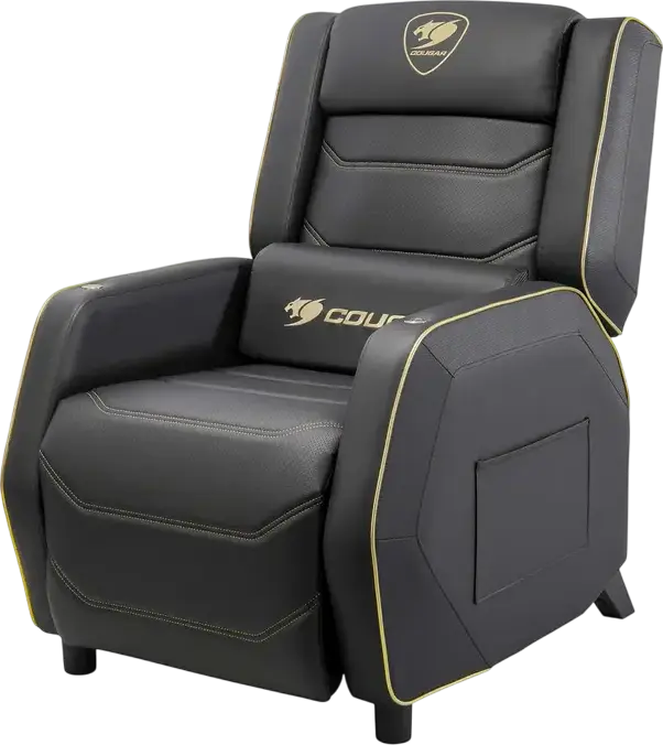 Cougar Ranger Pro Royal Gaming Sofa CGR-RGP-GLB, PVC Leather, Steel Frame, 160kg Capacity, Foldable Footrest, Swivel Table, USB Type-C, Black Gold