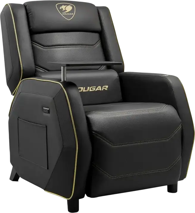 Cougar Ranger Pro Royal Gaming Sofa CGR-RGP-GLB, PVC Leather, Steel Frame, 160kg Capacity, Foldable Footrest, Swivel Table, USB Type-C, Black Gold