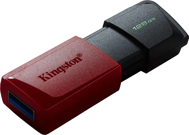 Stick USB Kingston DataTraveler Exodia M 128GB USB 3.2 Gen 1, Negru/Roșu, Design Fără Capac cu Mecanism Culisant și Buclă pentru Breloc, Stocare Portabilă pentru PC și Laptop