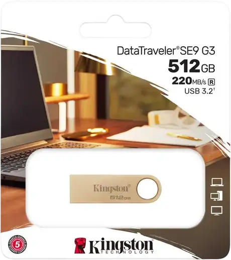 Kingston DataTraveler SE9 G3 512GB USB 3.2 Gen 1 Flash Drive, up to 220MB/s Read, 100MB/s Write, Cap-less All-Metal Casing with Integrated Keyring Loop